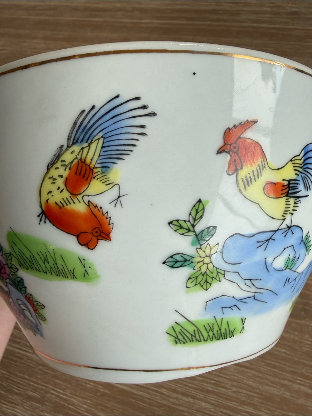 Vintage Chinese Porcelain Lidded Bowl Hand Painted Rooster & Peony Motif Ming Li - Picture 11 of 15
